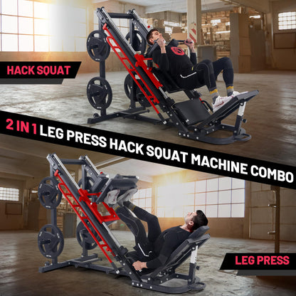 GarveeLife Leg Press Hack Squat Machine, 2 in 1 Leg Press Machine for Home Gym with Linear Bearing, Specialty Hack Squat Machine with Calf Block for Full Lower Body Workout, Red