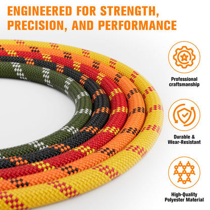 Double Braided Arborist Rigging Rope - 3/8 in X 100 ft 48 Strands Rappelling Outdoor Pulling Heavy Duty Polyester Bull Rope for Swing Tree Work Camping Rescue Hiking - Orange