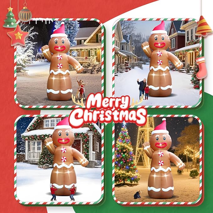20FT Christmas Giant Inflatable Outdoor Decorations, Blow Up Gingerbread Man Yard Decoration, Xmas Decor Build-in LED Lights for Garden Lawn Yard Porch Holiday Party