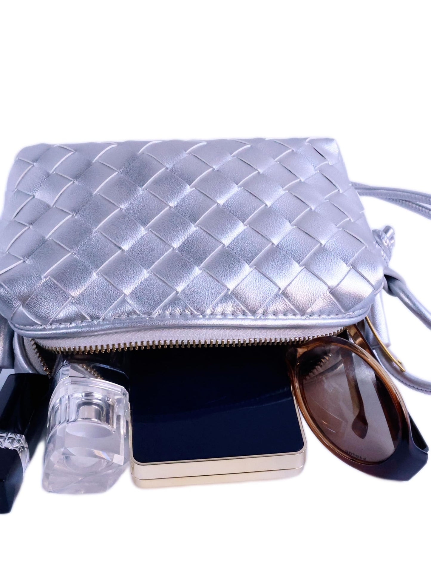 SOHGJADB Woven Purse For Women Handmade Woven Evening Bag Pu Leather Wallet Fashion Crossbody Purse (Silver)