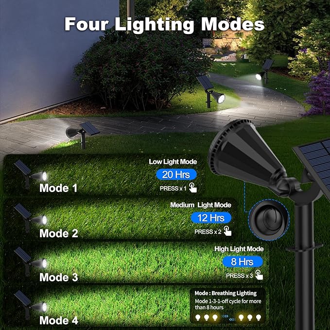 Solar Spot Lights Outdoor, 4 Modes/6 Pack Solar Spotlights Waterproof, 180° Adjustable Powered Landscape Lights, Outdoor Solar Lights for Yard Garden Pathway Flag Tree Wall Statue Cool White
