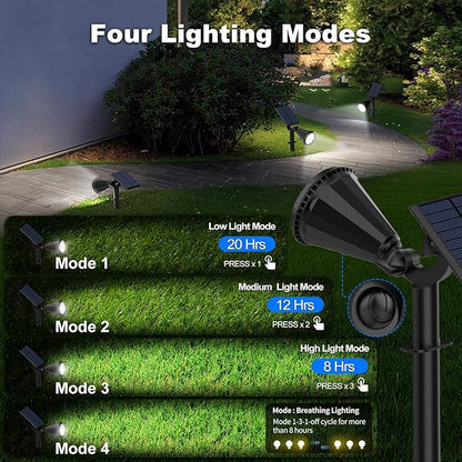 Solar Spot Lights Outdoor, 4 Modes/6 Pack Solar Spotlights Waterproof, 180° Adjustable Powered Landscape Lights, Outdoor Solar Lights for Yard Garden Pathway Flag Tree Wall Statue Cool White