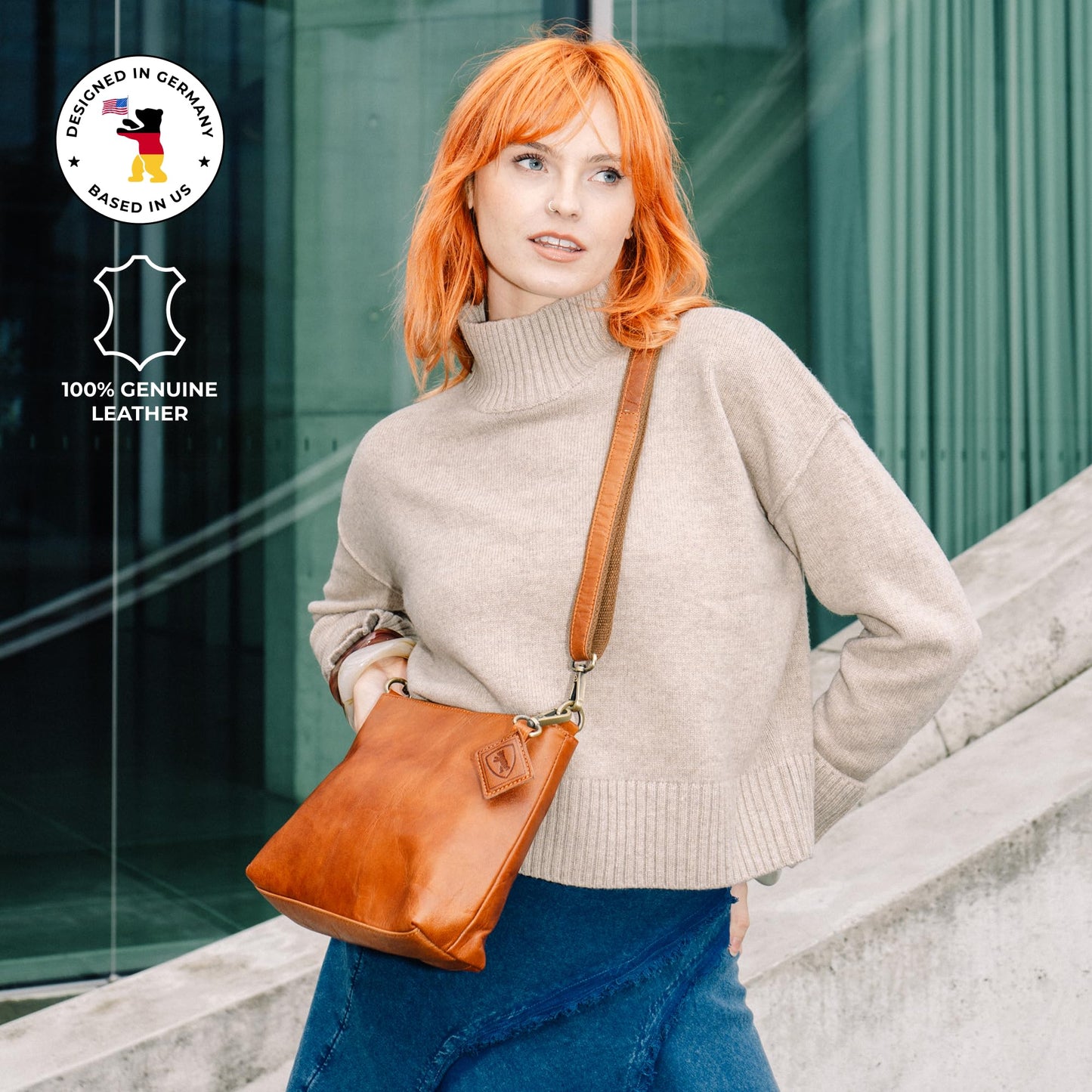 BERLINER BAGS Vintage Genuine Leather Shoulder Bag Marbella S, Small Crossbody Purse for Women - Brown