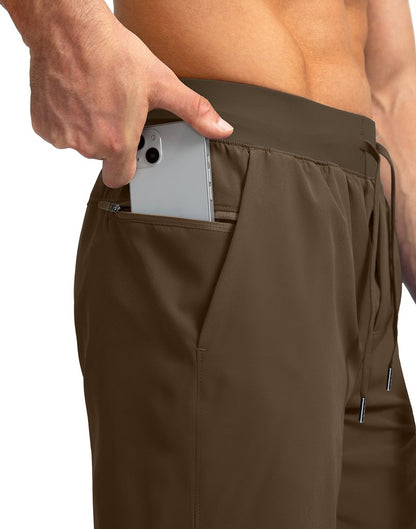 Soothfeel Men's Running Shorts with Zipper Pockets 7 Inch Lightweight Quick Dry Gym Athletic Workout Shorts for Men (Brown, XL)