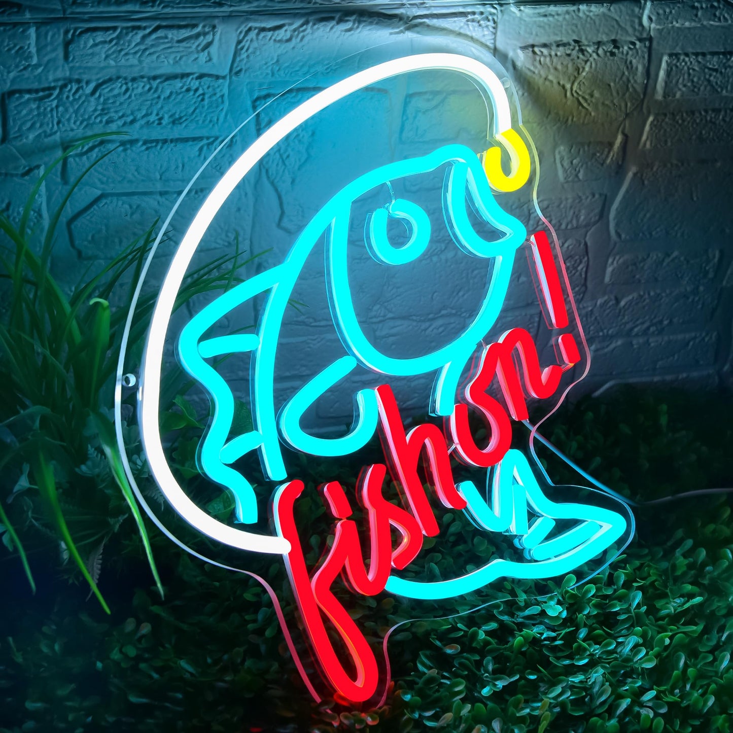 Fishing Neon Sign for Wall Decor Fishing Neon Light for Man Cave Dimmable LED Light Up Sign for Bedroom Living Room Club Party Birthday Gifts Wall Art Size 12.9 * 12.9(WZCP051)
