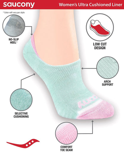 Saucony Women's Show Cushioned Invisible Liner Socks, Fashion Assorted (8 Pairs), Shoe Size: 6-10