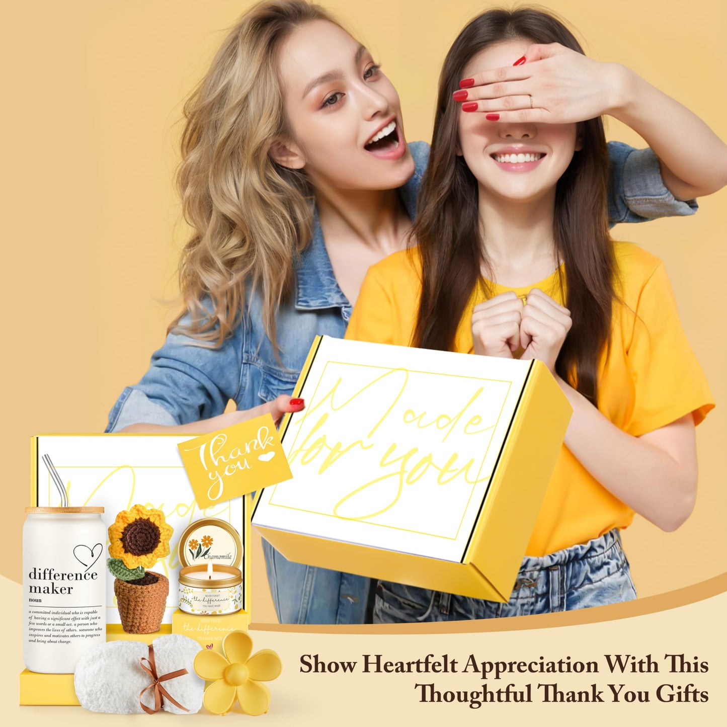 Geelfland Thank You Gifts for Women, Teacher Appreciation Gifts, Thank You Gift Baskets for Women Friends Teachers Coworkers Boss Nurse Mom Employees with Thank You Cards