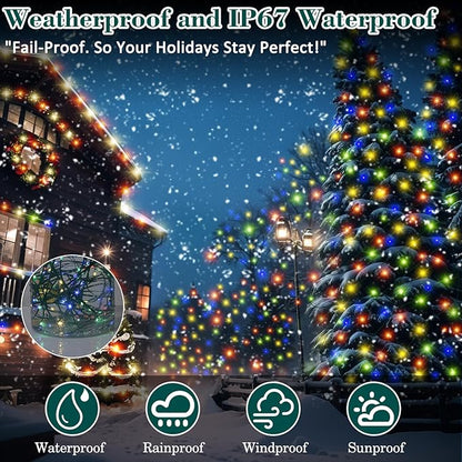 Christmas Lights Outdoor 1000 LED 328FT String Lights Multicolored, IP67 Waterproof Indoor Christmas Fairy Lights,8 Modes 4-Level Dimming with Remote for Garden Tree Patio Balcony Xmas Party Decor
