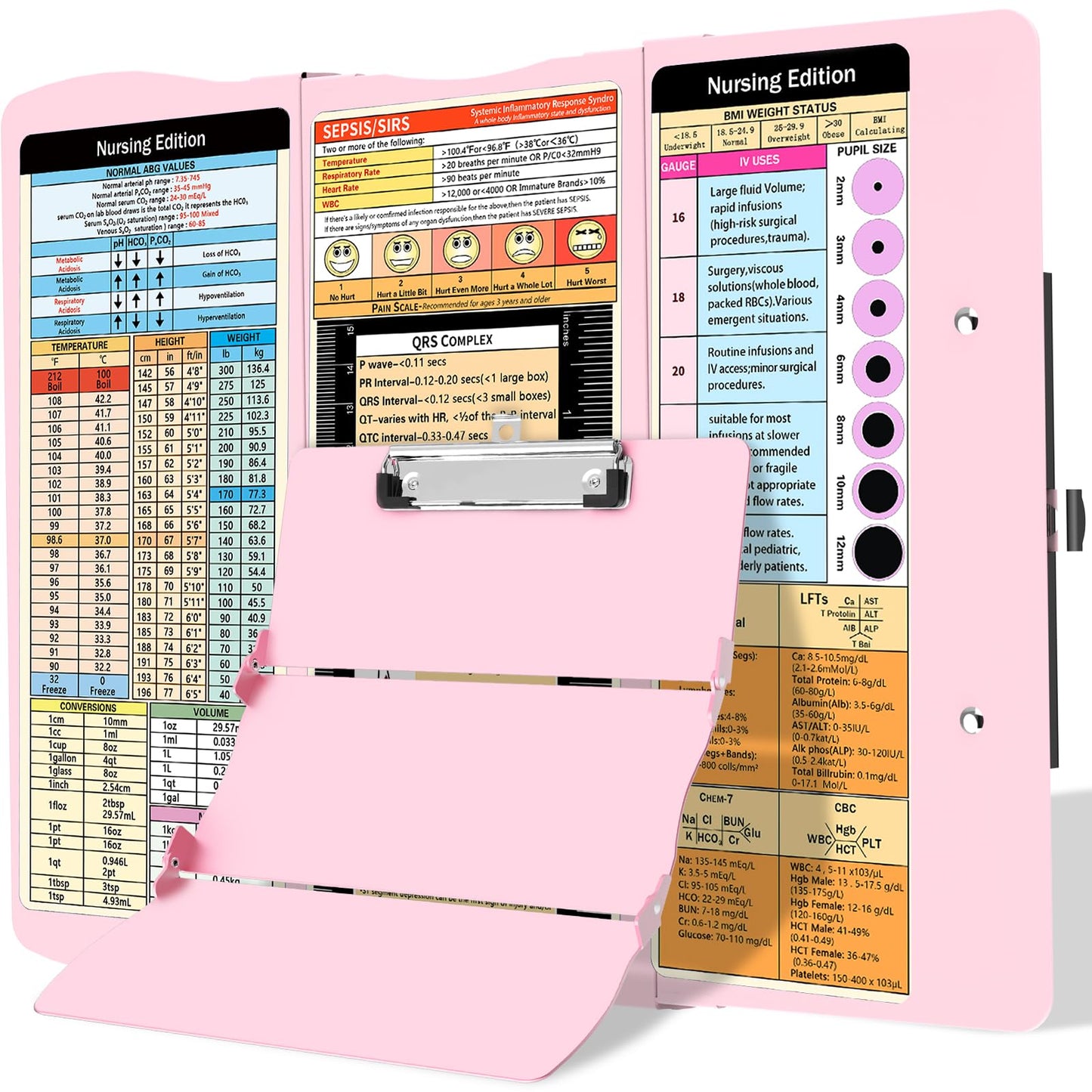 Nursing Clipboard Foldable Clipboard Medical: Edition Cheat Sheets Aluminum 3 Layers Foldable Clipboards Nursing Pocket Size Profile Clip Nurse Clipboards Notepad for Nurses Students and Doctors
