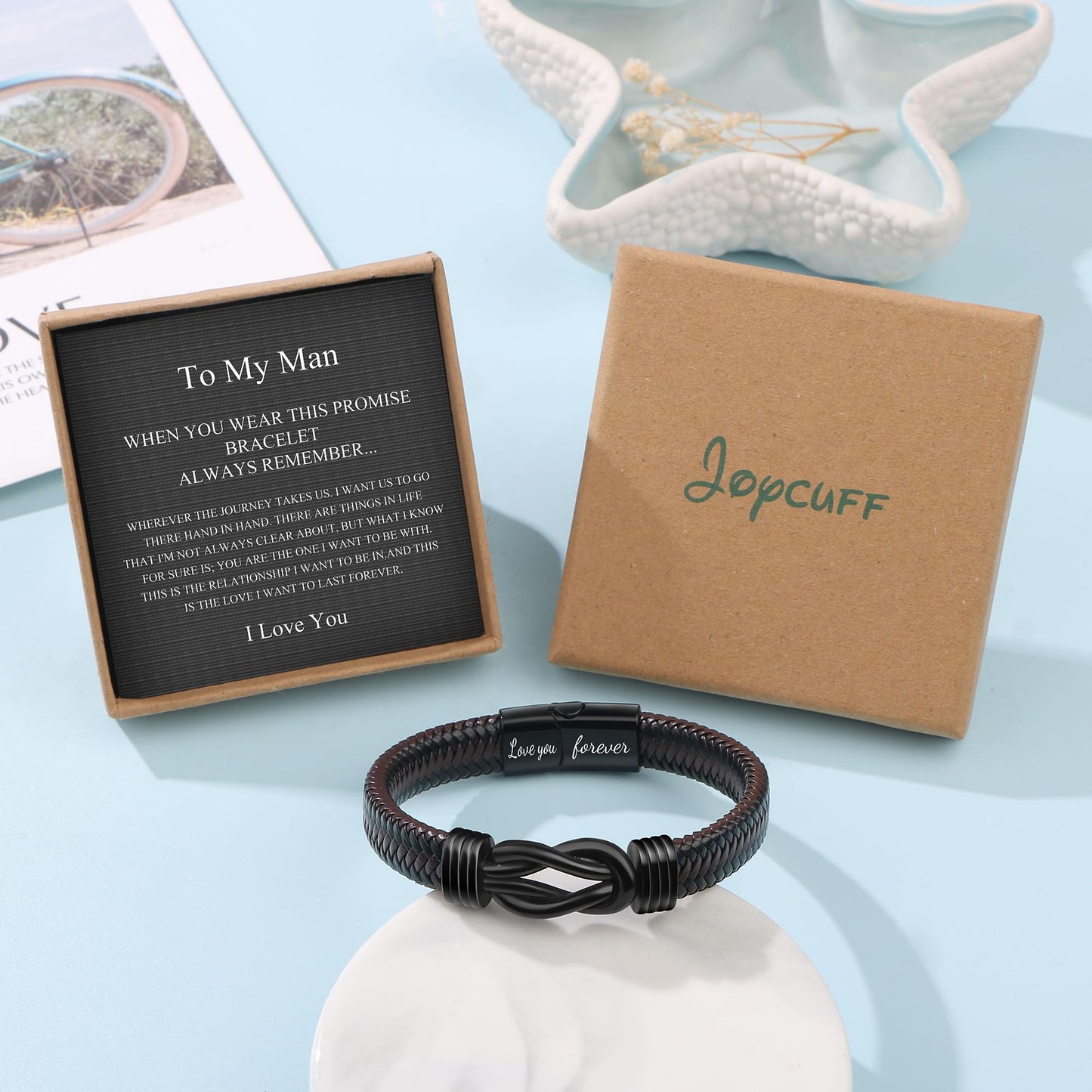 JoycuFF Anniversary Birthday Gifts for Him Boyfriend Husband To My Man Gift from Girlfriend Wife Knot Leather Bracelets for Men