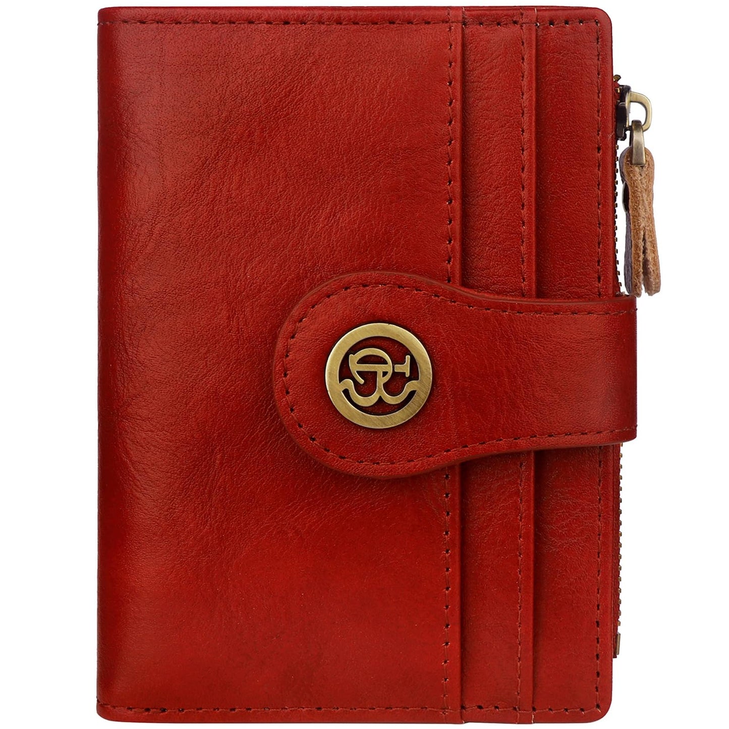 Blucoay Leather Wallet Women,RFID Blocking Small Wallet for Women Bifold Compact Slim Wallet Card Holder With Zipper Coin Pocket(Red)