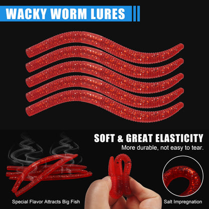 Wacky Rig Bass Fishing Hooks Kit, 116pcs Worms O Rings Weedless Wacky Rig Hooks Fishing Weights Swivels Tackle Box Kit for Bass Artificial Soft Stick Baits