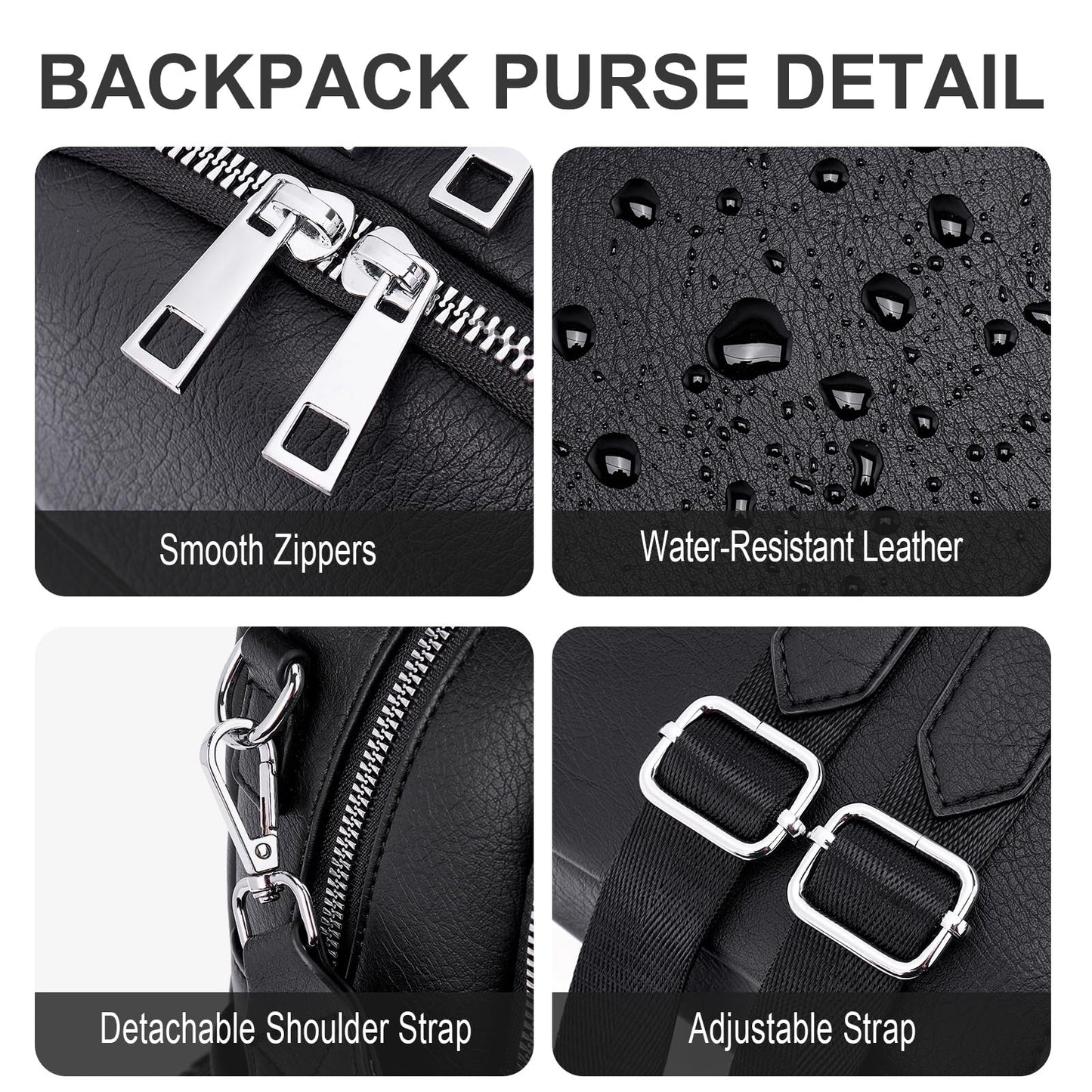 Lexiyat Small Backpack Purse for Women Leather Mini Convertible Designer Backpack Travel Shoulder Fashion Bag Black