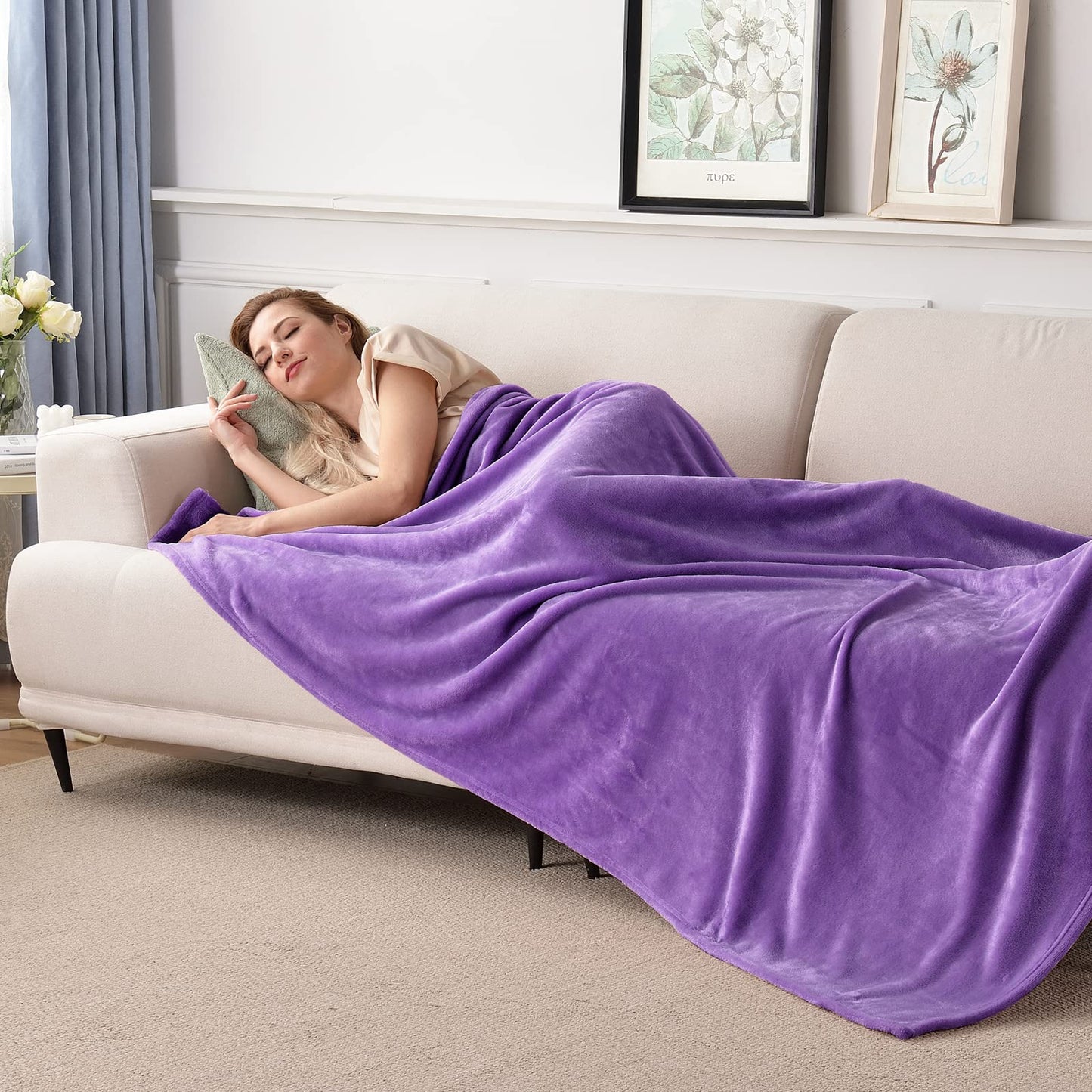 SOCHOW Flannel Fleece Blanket Twin Size, All Season Lightweight Super Soft Cozy Blanket for Bed or Couch, Purple 60inch X80''