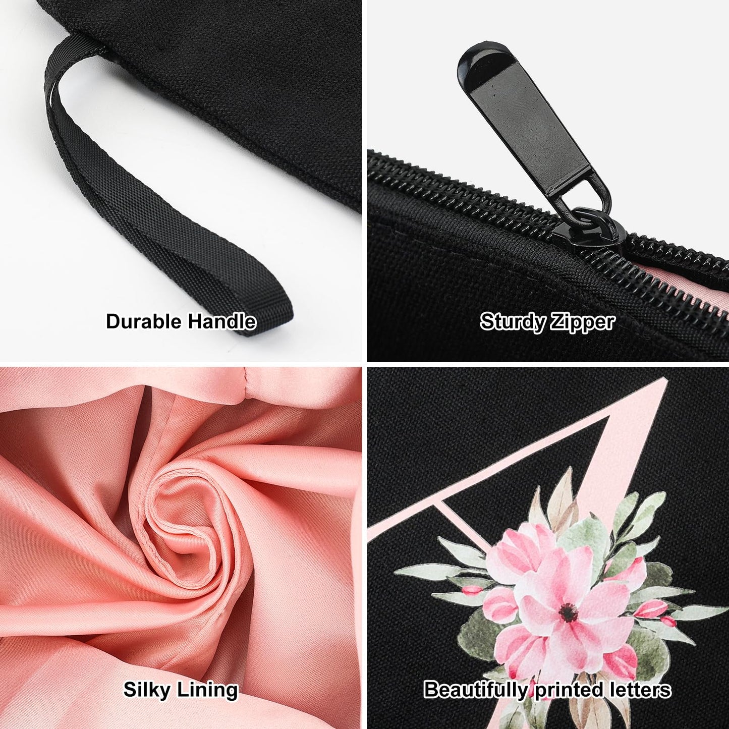 Vavabox A-Z Personalized Makeup Bag, Birthday Gifts for Women Mom, Gifts for Best Friend, Bride Bridesmaid Cosmetic bag (K, Black)