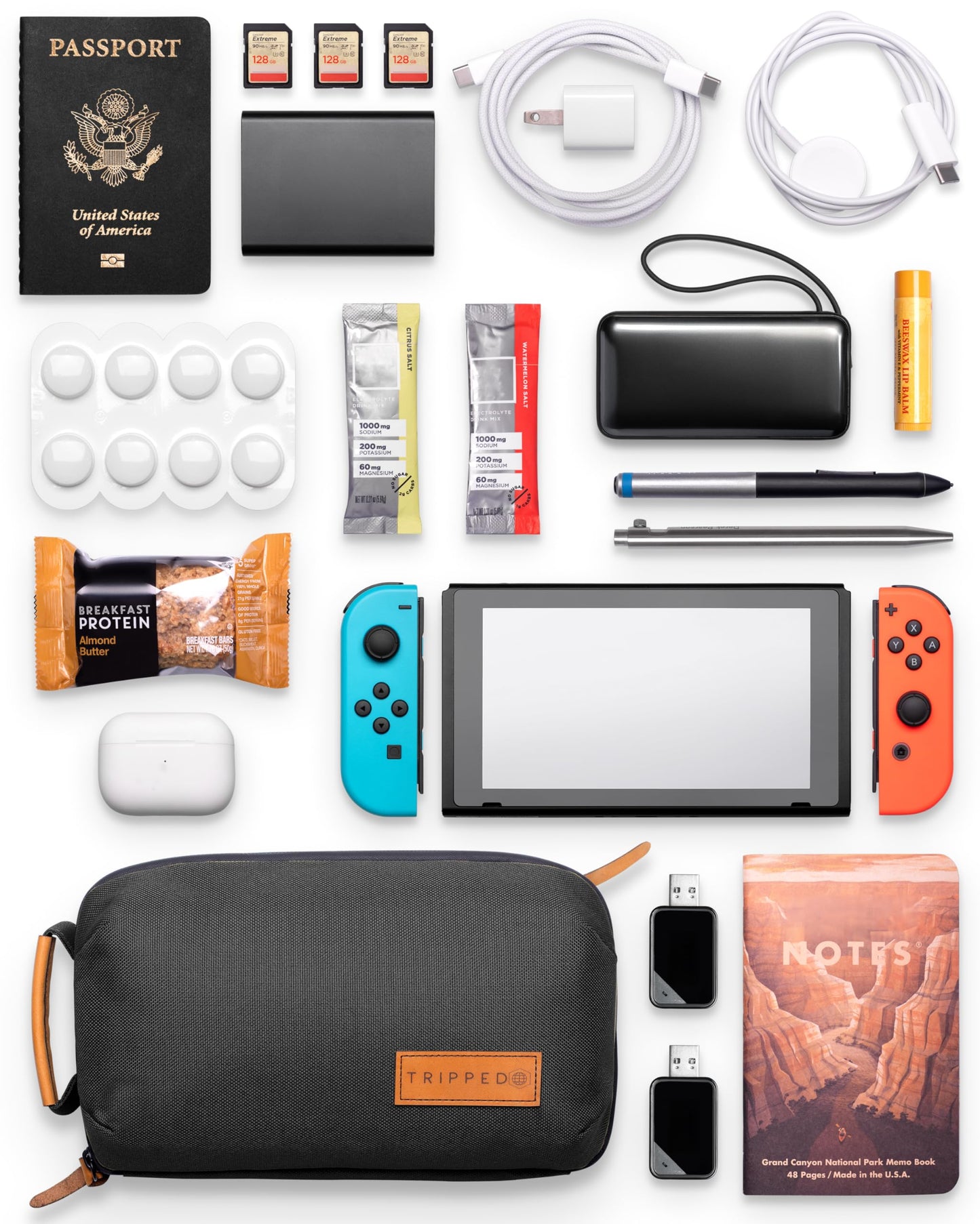 Tech Bag Organizer - Small Electronics Organizer Pouch for Travel - Premium Travel Case with Leather Accents - Mesh Pocket for Cables, Cords and Chargers (Black)