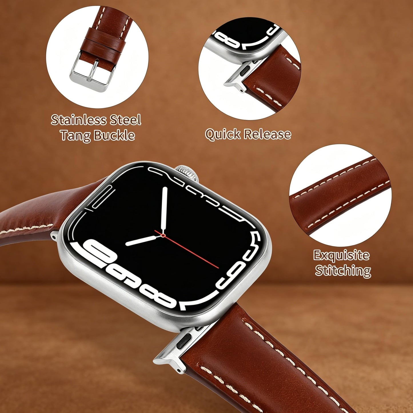 Vintage Full-Grain Genuine Leather Band Compatible with Apple Watch 42/41/40/38mm, Men Women Classic Business Dressy iWatch Strap for Series 11 10 9 8 7 6 5 4 SE 3 2 1, Coffee