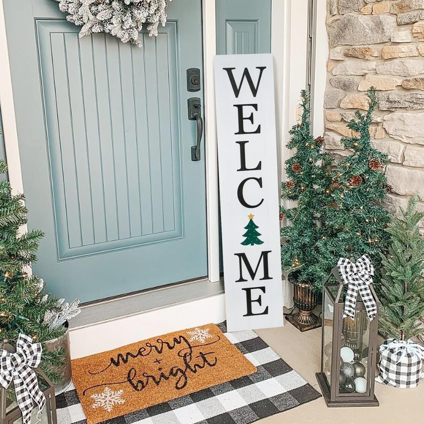 Interchangeable Welcome Sign for Front Porch- 45"X9" Large Standing/Hanging Wooden Sign with 12 PCS Replaceable Icons for 4th of July Fall Halloween Porch Wall Yard Decorations (White)