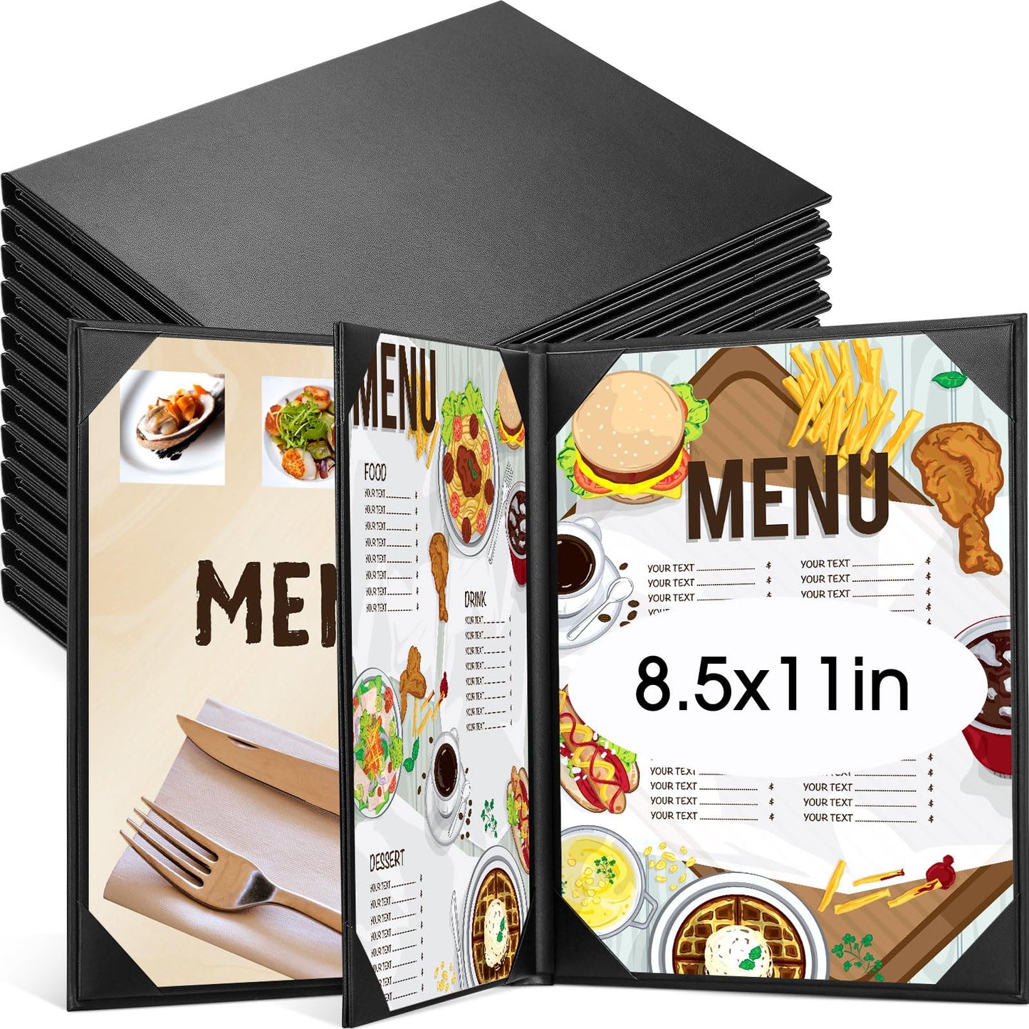 Skyygemm 16 Pcs Leather Menu Covers Holders for 8.5 x 11 Inches, Waterproof Four View Leather Dinner Menu Holder Covers for Restaurant, Hotel, Bar