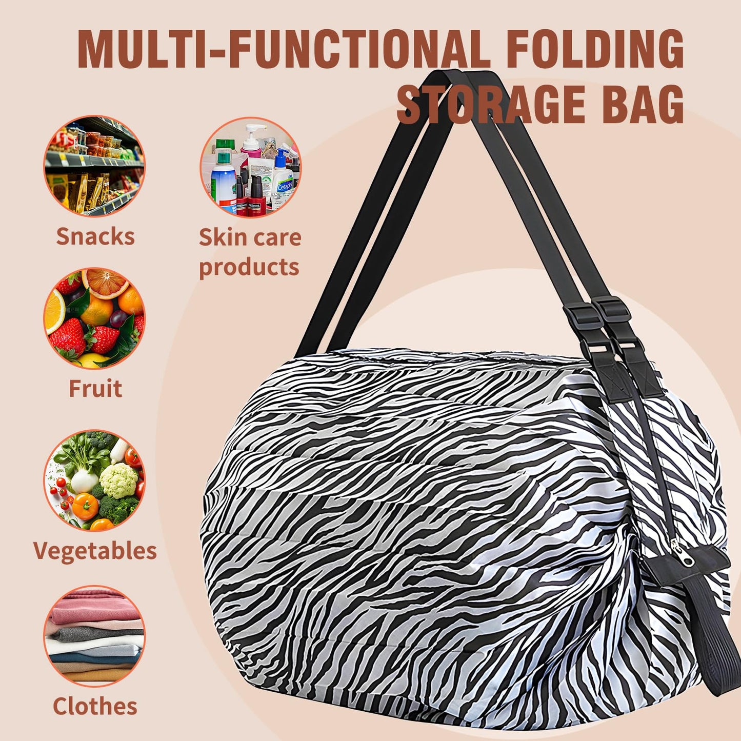ACCADJEN Foldable Reusable Grocery Bags, Heavy Duty Waterproof Shopping Bags, Portable Travel Tote for Grocery, Beach, Camping