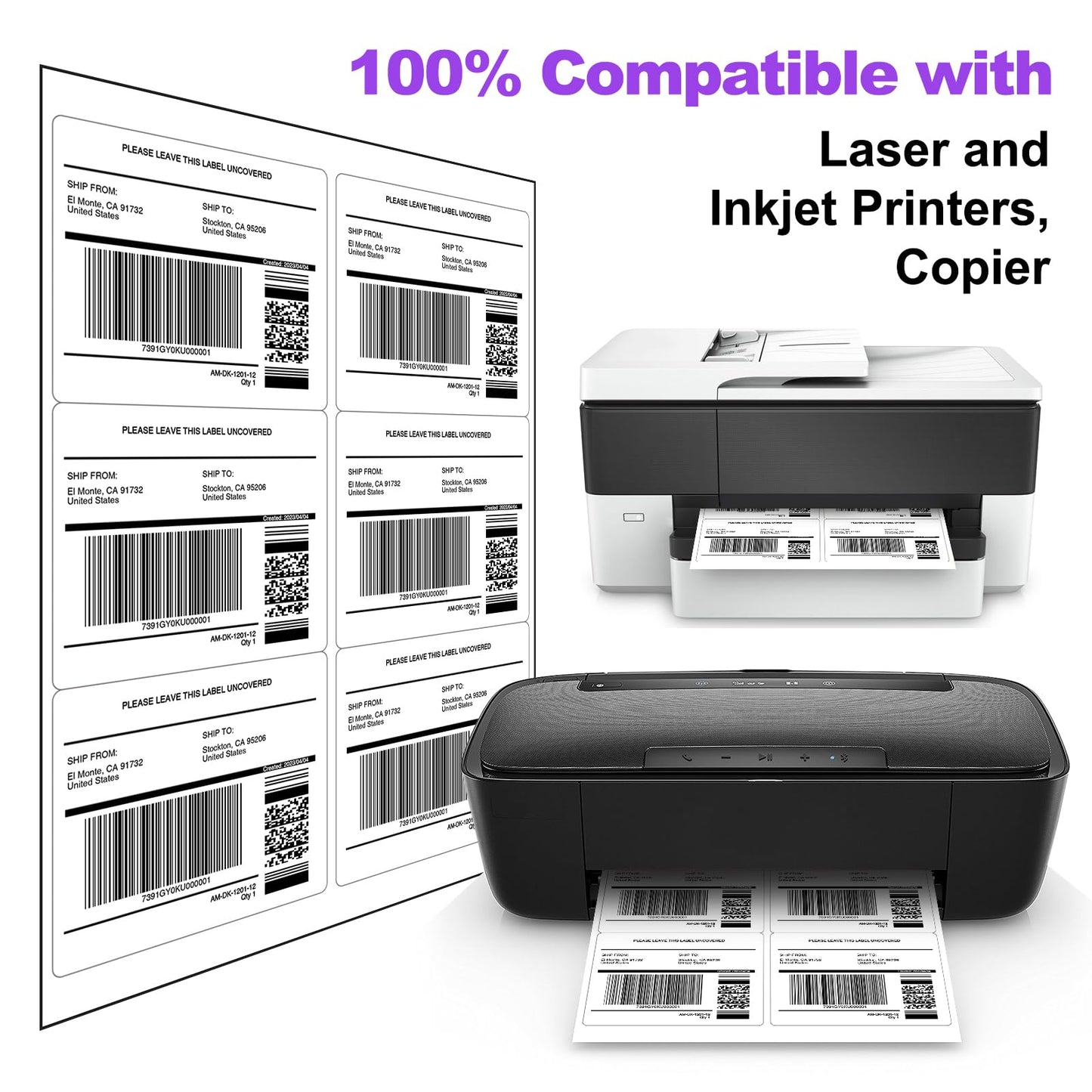 AveneMark 100 Sheets 600 Labels Shipping Address Labels, 6 up 3-1/3" x 4" Quick to Peel Stickers Paper for Laser & Inkjet Printers, Printable Mailing Labels Stickers (6 Labels per Page Sheet)
