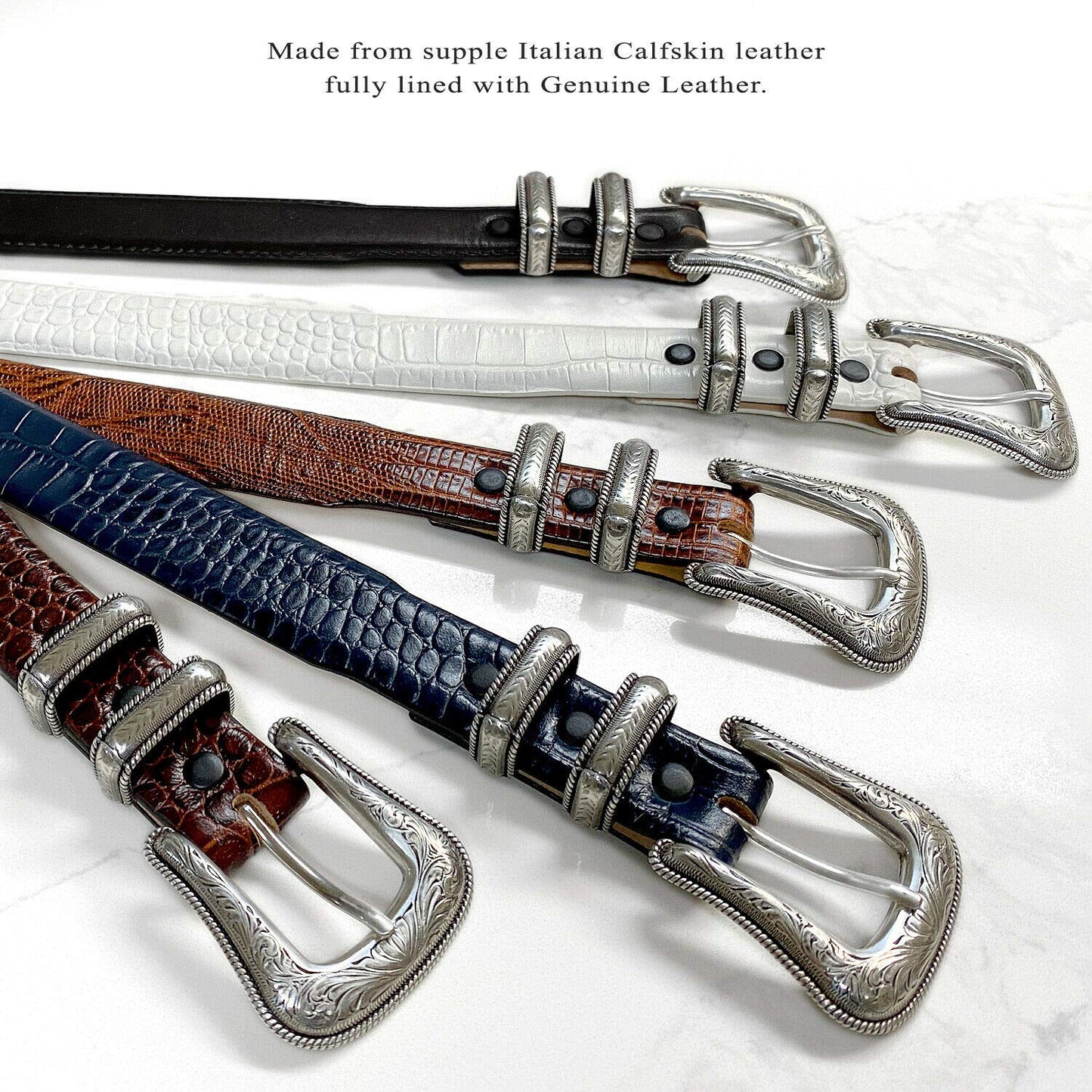 Belts.com Brenton_Genuine Full-Grain Cowhide Leather Dress Belt with Western Silver Plated Buckle Set (Smooth Black, 32)