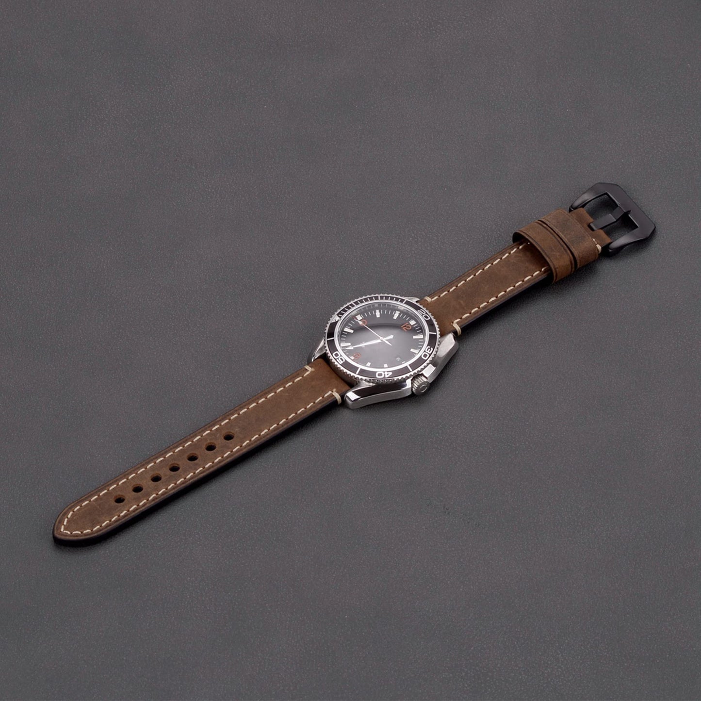 EACHE Leather Watch Bands for Men, Handmade Genuine Leather Watch Straps Vintage Design Classical Thick Watch Bands 22mm Dark Brown with Black Buckle