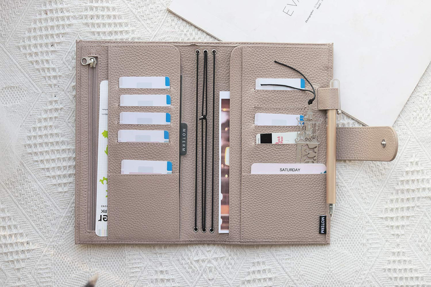 Moterm Companion Traveler's Notebook Cover - Upgraded Design with Back Pocket (Standard Size, Pebble-Taupe)
