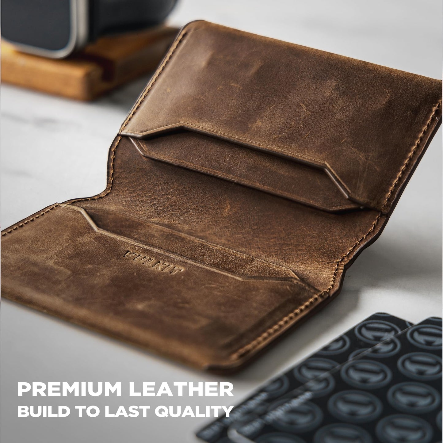 VULKIT Slim Minimalist Card Holder RFID Blocking Leather Credit Card Holder Front Pocket Wallet Magnetic Closure, Handcrafted Cowhide Version
