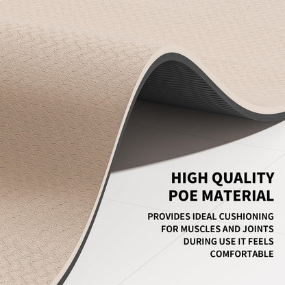 10mm Large Yoga Mat (6'x 4') - Extra Long and Wide 72 x 48 x 0.4 inches, Non-Slip POE Fitness Mat, Eco-Friendly, Thick Wide Exercise Mat for Home Workouts,Ideal for Yoga and Pilates. (Beige+Black)