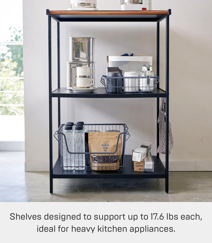 Yamazaki Home Kitchen Appliance 3 tier Storage Rack-Standing Organizer Shelves, One Size, Black