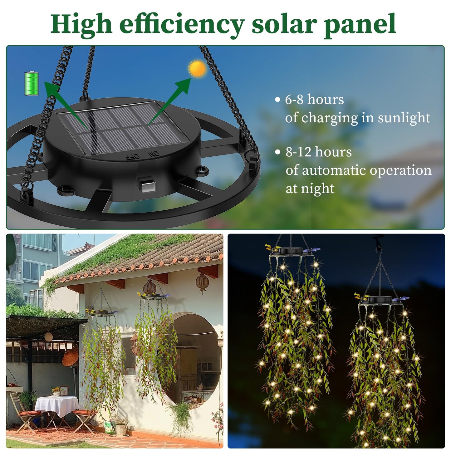 KagoLing Solar Lights Outdoor, Fake Plants with Fairy Lights, IP65 Waterproof Solar Lanterns for The Garden, Gifts for Women, Ideal for Christmas Party Wedding Garden Decoration, 4 Pack