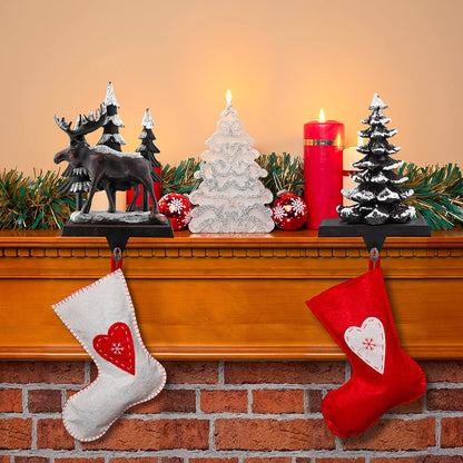 MCEAST 2 Pack Christmas Stocking Holders Reindeer and Christmas Tree with Snowflake Xmas Stocking Hangers Clips Mantle Hooks for Christmas Decoration