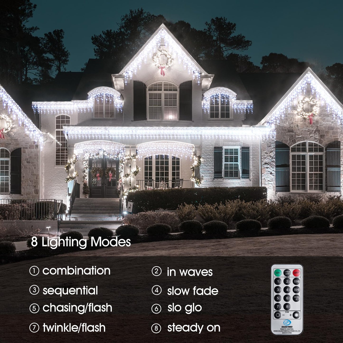 WBao Christmas Lights Outdoor, 432 LED 33FT Icicle Lights with 81 Drops, Remote Control, 3 Timer Settings, 8 Modes, Waterproof, Connectable Fairy Lights for Wedding, Holiday Eaves Decor, Cool White