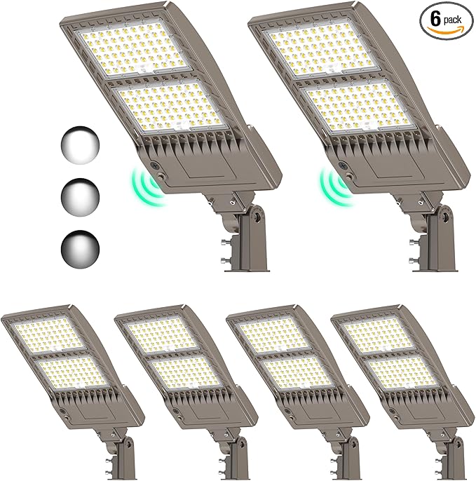 6Pack 480V 400W/320W/240W LED Parking lot Light with Dusk to Dawn Photocell, Slip Fit Mount 56000LM IP65 5000K 277-480VAC Input, 400 Watt LED Flood Light, Outdoor Parking Lights Commercial Pole Street