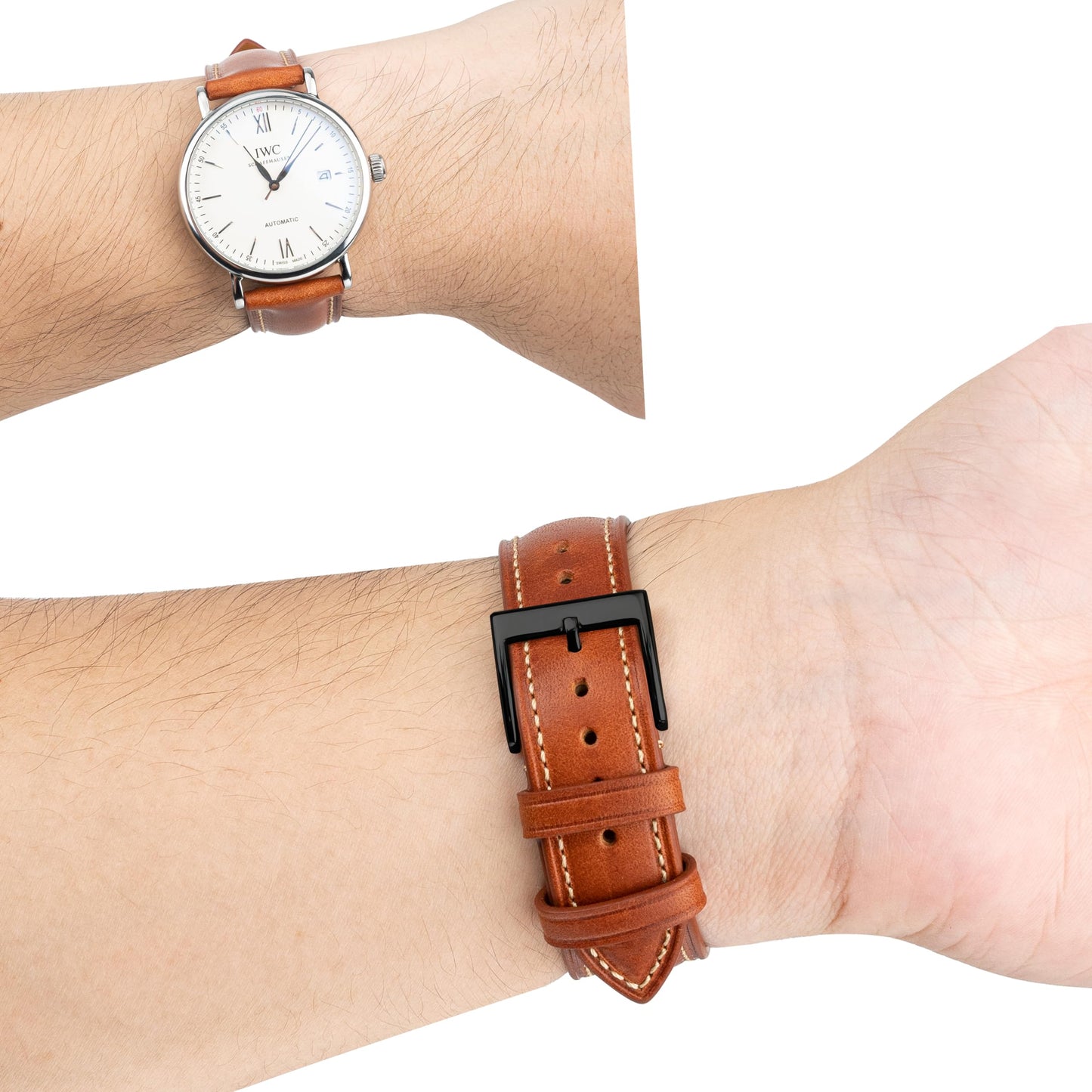 Gomvadr Vintage Genuine Top Grain Leather Watch Strap Quick Release, 18/19/20/21/22/24mm, Silver/Black Buckle, Universal Fit Unisex for Daily Wear (Brown with Black Buckle, 19mm)