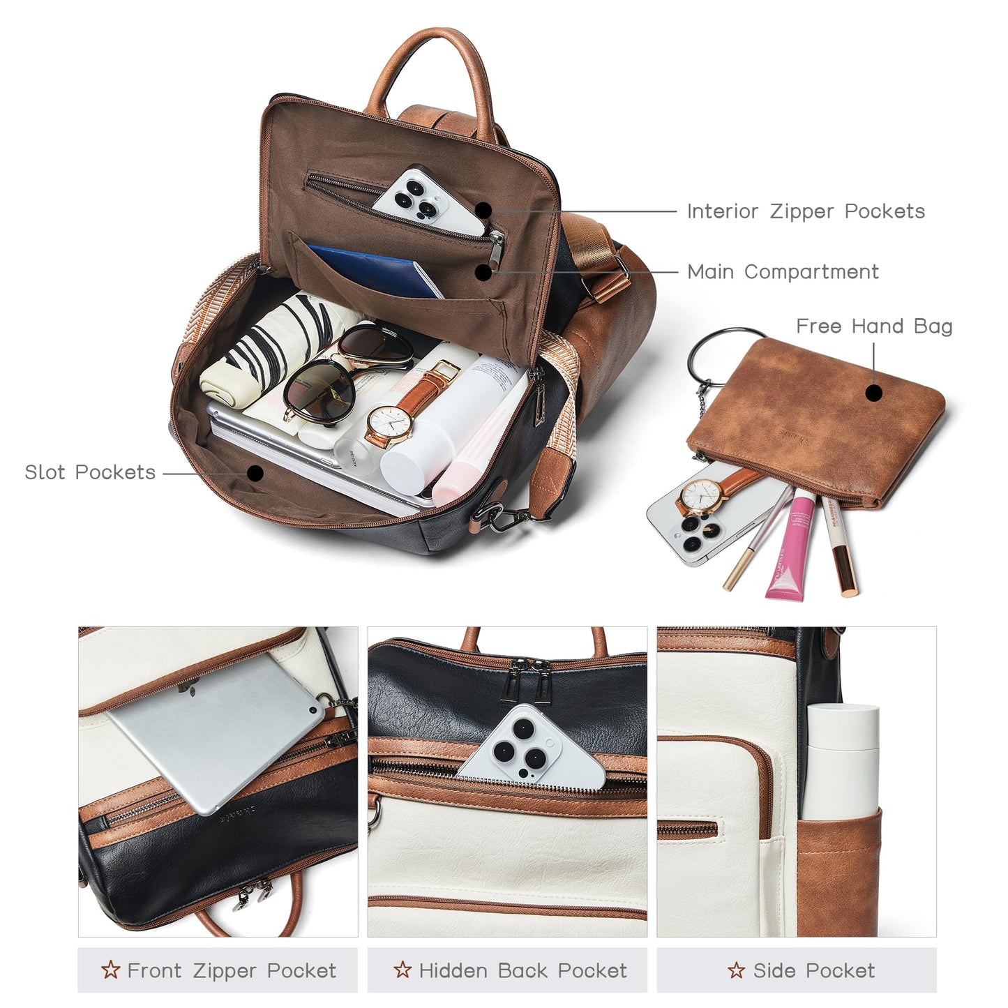 Shrrie Backpack Purse for Women Leather Fashion Designer Travel Backpack Convertible Shoulder Satchel Bag for College Work