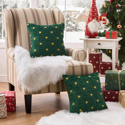 MIULEE Christmas Pillow Covers 18x18 Inch Set of 2, Dark Green Christmas Tree Plush Faux Fur Pillowcases Soft Decorative Throw Pillow Cases for Couch Sofa Living Room Winter Xmas Holiday Home Decor