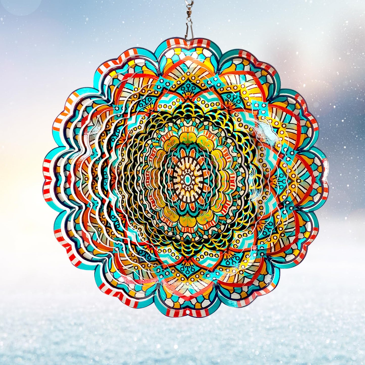 Eiryhope Mandala Wind Spinner - Lucky Star Design | 12-Inch Laser Cut Stainless Steel, Kinetic Hanging Wind Sculpture for Garden, Porch, Patio, Home | Outdoor 3D Metal Windcatcher & Yard Art