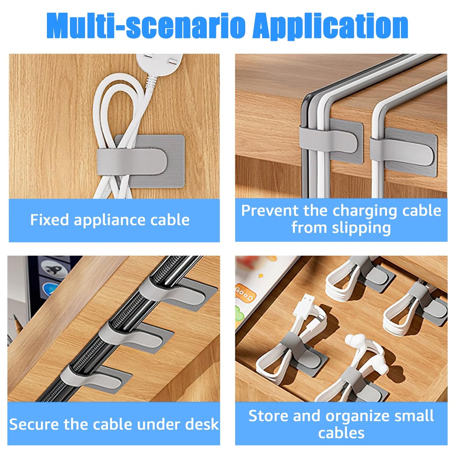 80PCS Hook and Loop Cable Ties, Under Desk Cable Management, Adhesive Cable Straps, Cord Management Hider Idea, Cord Organizer for Desk, Computer Accessories, Home Office Organization, Black+White