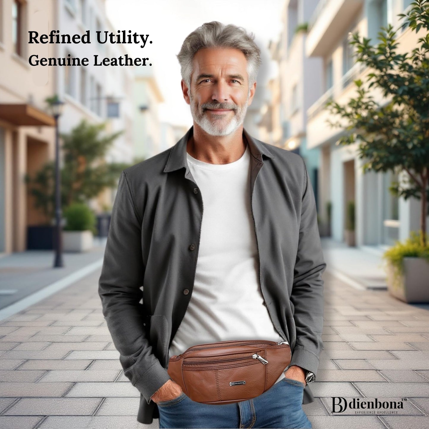 Genuine Leather Fanny Pack Bum Bag for Men – Crossbody Sling Waist Bag with 3 Pockets & Hidden Anti-Theft Pocket, Adjustable Strap, Lightweight Travel Hip Bag for Hiking, Outdoor & Daily Use (Tan)