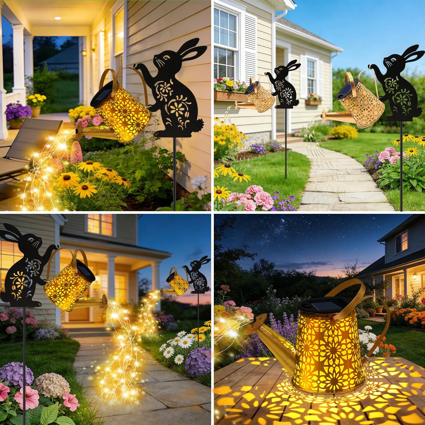 Solar Watering Can Lights, Bunny Hanging Lantern Solar Lights Outdoor, Rabbits Lover Gifts for Mom Women Birthday Mother's Day Christmas, Waterproof Garden Decor Outside Patio Yard Pathway Backyard