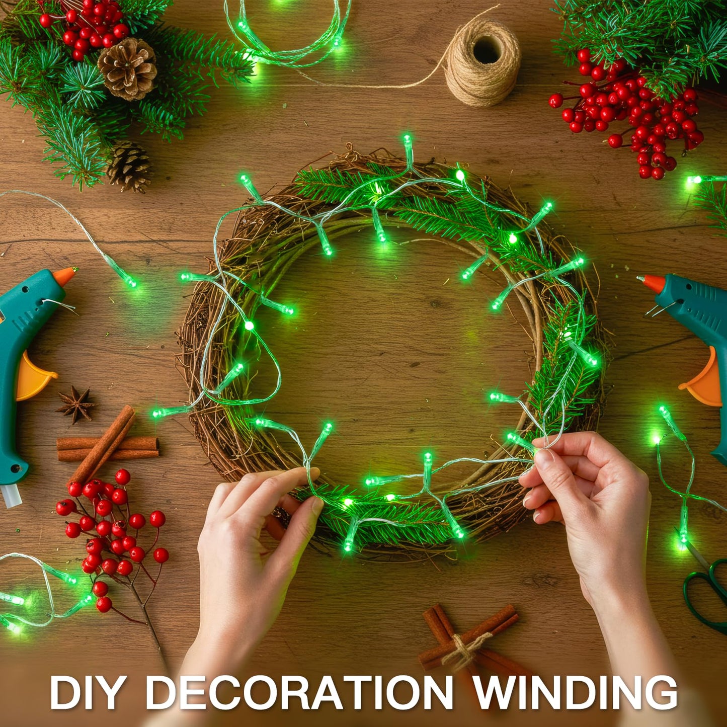 suddus Connectable Green Chirstmas Lights Outdoor with Remote, 66ft 200 LED String Lights Plug in Waterproof, Dimmable Clear Wire Fairy Lights for Xmas Tree,Halloween,Garden,Porch,Party,Dorm Decor