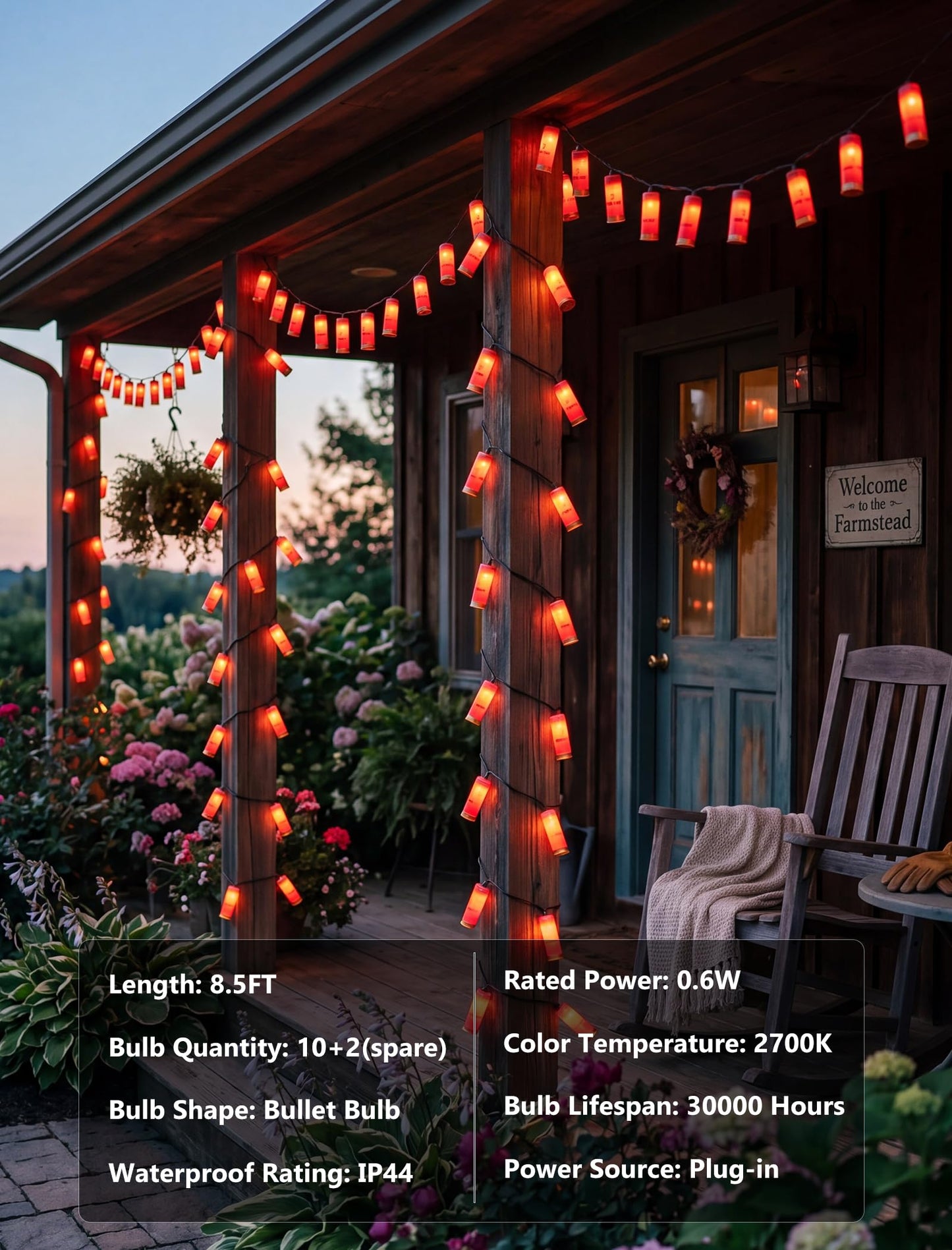 8.5Ft Red Shotgun Shell Christmas String Lights with 10 LED Bullet Shell Lights, Connectable Outdoor Military Style Bullet Light String for Christmas Garden Patio Party Tent Bar Decorations, Green