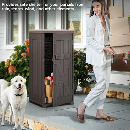 YITAHOME 60 Gallon Large Package Delivery and Storage Box, Double-Wall Resin Outdoor Package Delivery and Waterproof Deck Box for Porch, Curbside, 8.5 Cubic feet, Brown