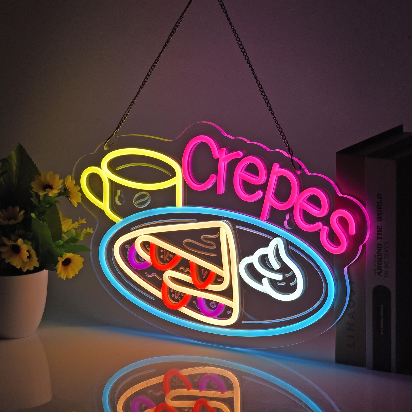 JOMOBUTY Crepes Neon Sign, Neon Lights Hanging Wall Art Decoration for Business Restaurant Shop Store House Bar Cafe Party Home Decor, USB Powered Ultra Bright Dimmable,16.14×10.63inches