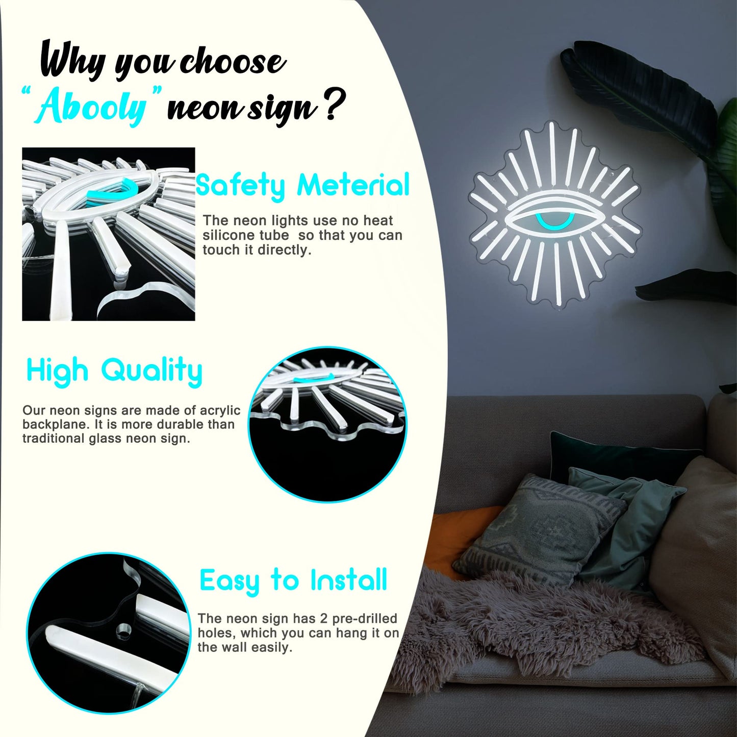 Evil Eyes Neon Signs for Wall Decor, Dimming LED White Goth Eyes Neon Signs,USB Neon Wall Signs for Game Room Bedroom Man Cave Kids Room Party Christmas Gift(11.8x13in)
