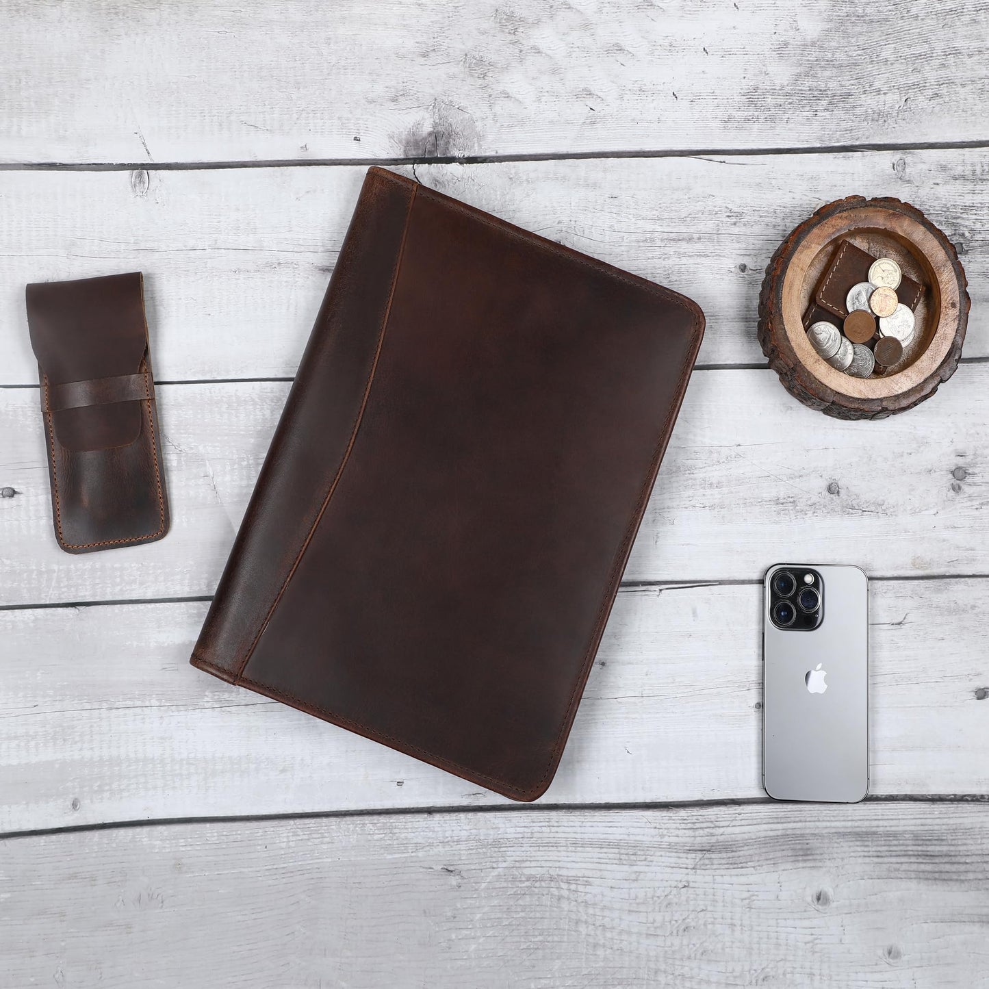 TheAntiq Leather Portfolio Organizer Professional Leather Padfolio for Men and Women A4 Document Folder Resume Holder Legal Pads 8.5 x 11 Padfolio Executive Writing Pad and Document Organizer Brown