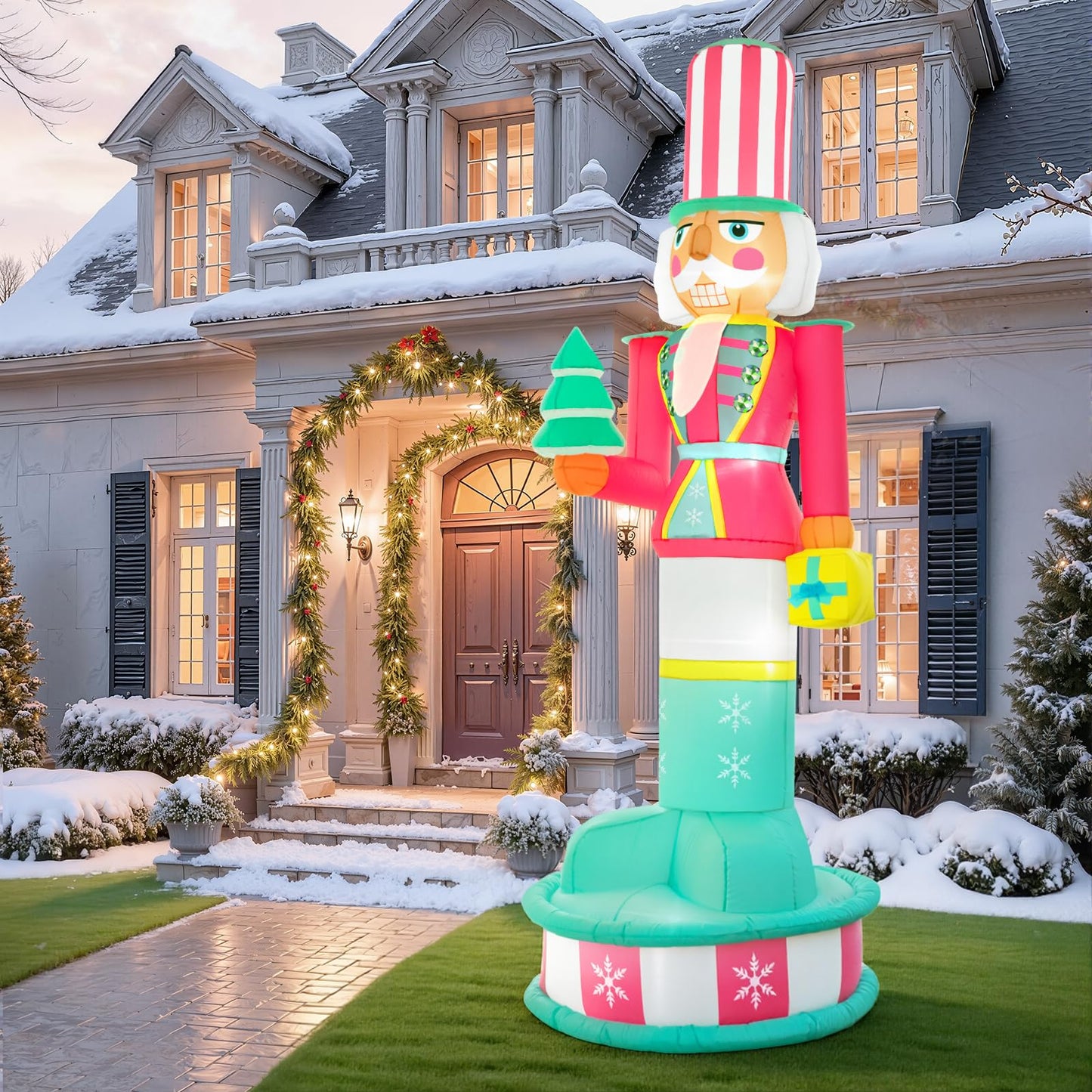 Spinosaurus 8FT Christmas Inflatable Outdoor Decoration Inflatable Nutcracker Blow Up Pink Nutcracker Decor with Lights for Yard Lawn Garden