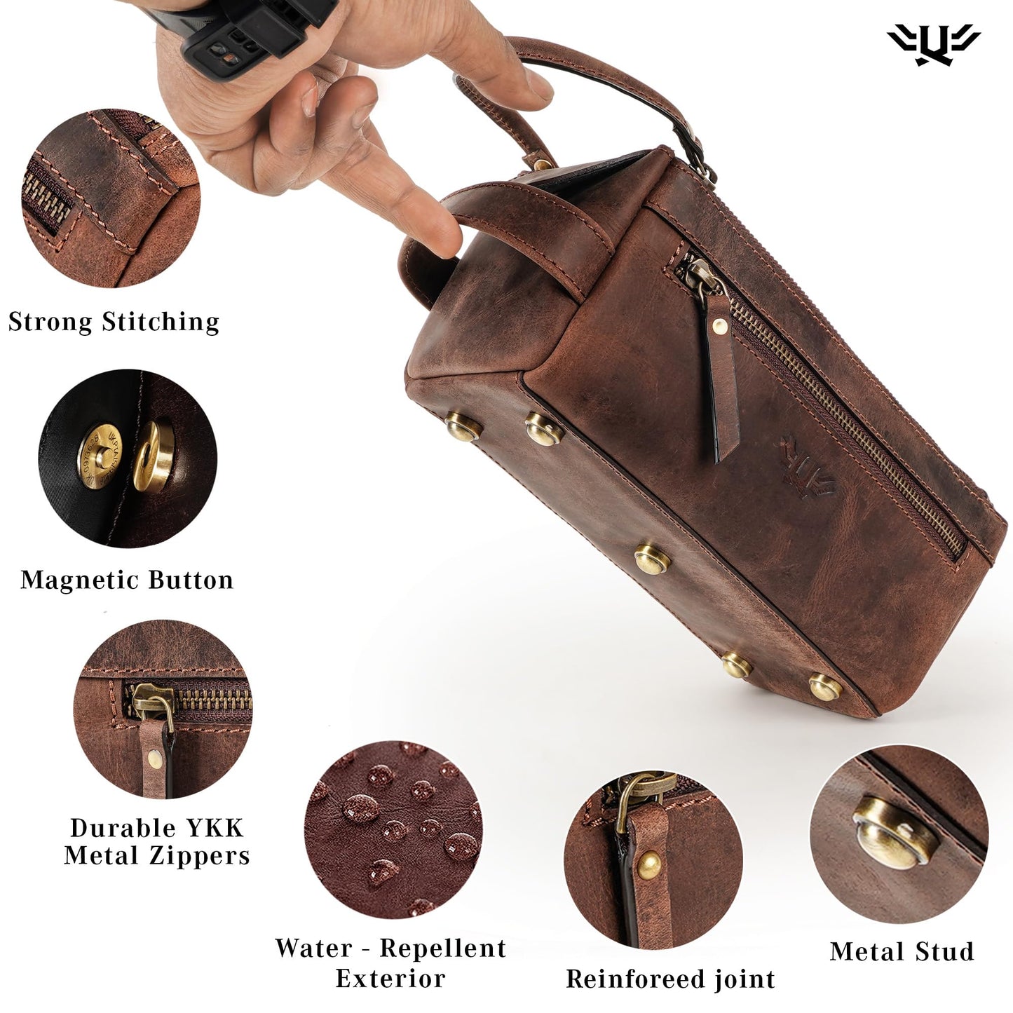 LushLuxeoria Premium Handmade Leather Toiletry Bags for Men and Women, Genuine Leather Dopp Kit and Shaving Bag for Men, Travel Cosmetic Bag for Women's and Men's, Zipper Pocket, Chocolate